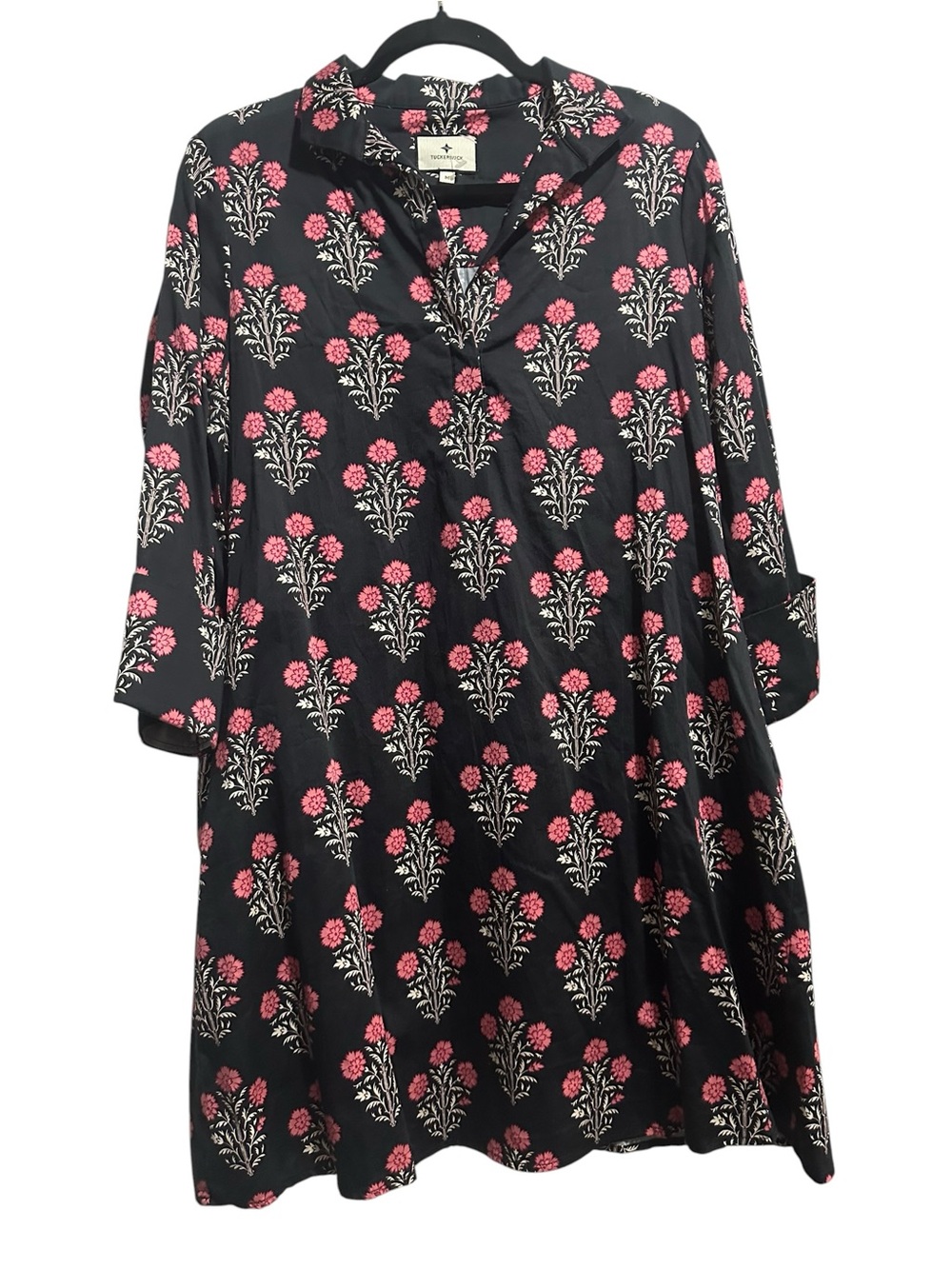 Tuckernuck Black Mini Dress with Pink and white Floral Print size M - Picture 2 of 11